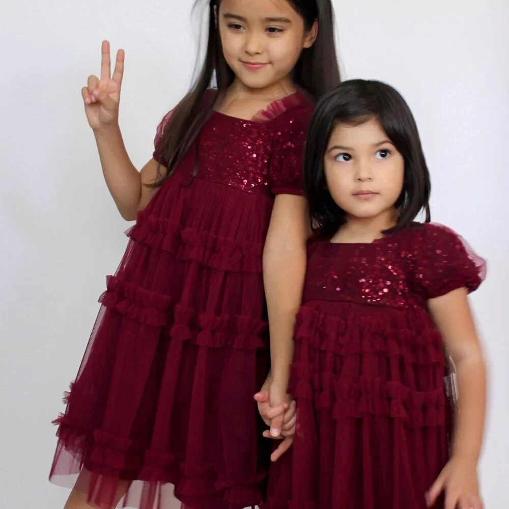 Burgundy Sequin Maya Mini Christmas/New Year's Dress